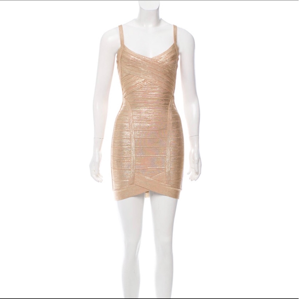 Herve Leger: Gold Foil Bandage Dres